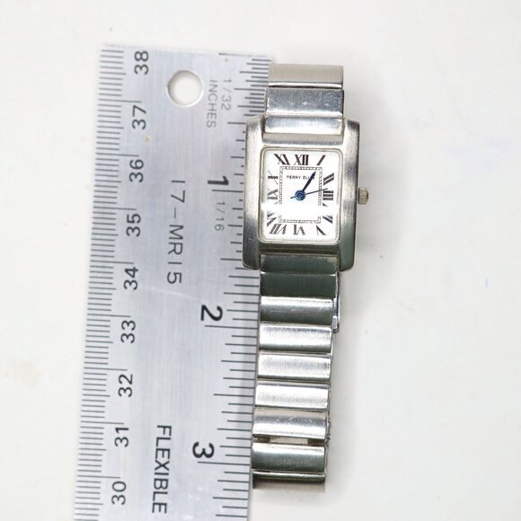 Perry Ellis Women's Silver Tone Roman Numeral Quartz Watch Small Rectangle Dress - Picture 3 of 13